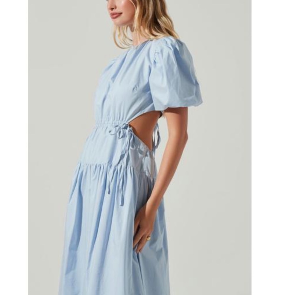 ASTR Blue Shelby Puff Sleeve Open Back Maxi Dress